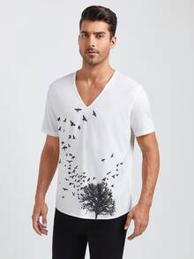 Manfinity Men Tree & Bird Print Shirt - White - View 3