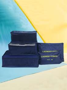 QYeah 6pcs Letter Graphic Travel Storage Bag, Multifunction Laundry Pouch For Travel - Navy Blue - View 4