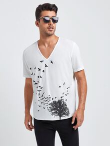 Manfinity Men Tree & Bird Print Shirt - White - View 6