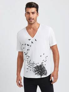 Manfinity Men Tree & Bird Print Shirt - White - View 7