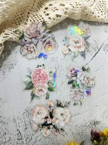 5pcs Flower Pattern Assorted Sticker, Romantic Multi-purpose Sticker For DIY Craft, Painting Decoration - Multicolor - View 4