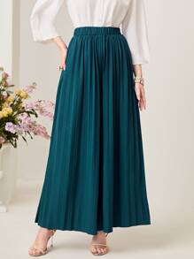 Modelyn Solid Pleated Wide Leg Trousers - Teal Blue - View 1