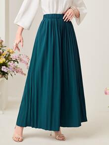 Modelyn Solid Pleated Wide Leg Trousers - Teal Blue - View 4