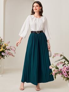 Modelyn Solid Pleated Wide Leg Trousers - Teal Blue - View 5