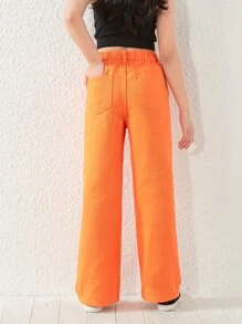 SHEIN Tween Girl High Waist Wide Leg Jeans - Orange - View 2