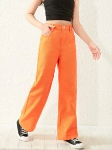 SHEIN Tween Girl High Waist Wide Leg Jeans - Orange - View 4