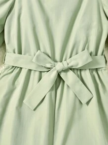 SHEIN Áo liền quần Gái Xù màu trơn Giải trí - màu xanh lá - Xem 4