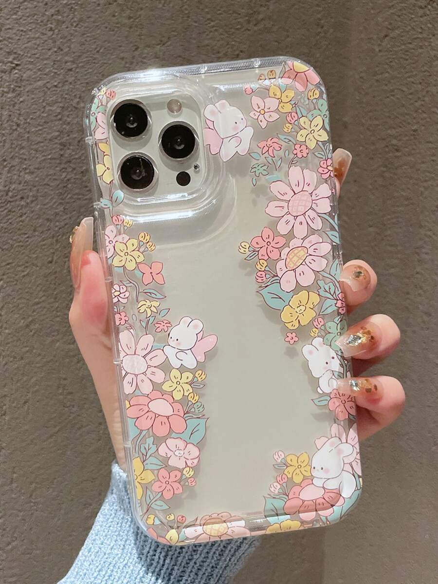 Ốp điện thoại trong suốt chống rơi họa tiết hoa & thỏ - Trong sáng - Xem 1
