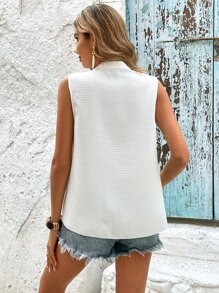 SHEIN Clasi Solid Button Front Sleeveless Blouse - White - View 2
