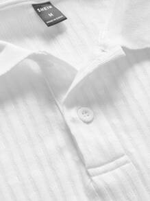 GENTILAND Hombres Camisa polo unicolor tejido de canalé - Blanco - Ver 5