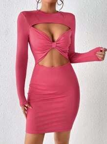 SHEIN SXY Cut Out Front Bodycon Dress - Hot Pink - View 5