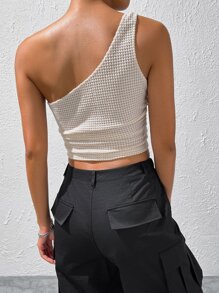 SHEIN EZwear Solid One Shoulder Crop Top - Apricot - View 2