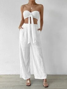 SHEIN Privé Band vorne, Tube Top & Hose mit weiten Beinen - Weiss - Übersicht 1