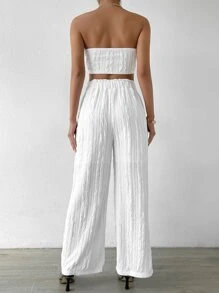 SHEIN Privé Band vorne, Tube Top & Hose mit weiten Beinen - Weiss - Übersicht 2