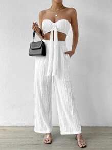 SHEIN Privé Band vorne, Tube Top & Hose mit weiten Beinen - Weiss - Übersicht 3