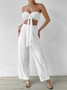 SHEIN Privé Band vorne, Tube Top & Hose mit weiten Beinen - Weiss - Übersicht 4