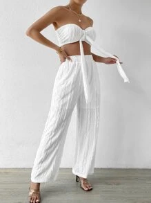 SHEIN Privé Band vorne, Tube Top & Hose mit weiten Beinen - Weiss - Übersicht 5