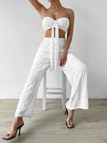 SHEIN Privé Band vorne, Tube Top & Hose mit weiten Beinen - Weiss - Übersicht 6