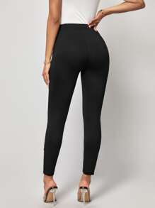 SHEIN Clasi Quần tất nữ Túi Dây kéo màu trơn Giải trí - màu đen - Xem 2