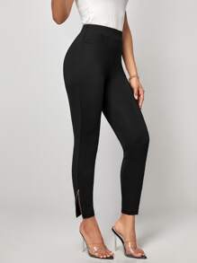 SHEIN Clasi Quần tất nữ Túi Dây kéo màu trơn Giải trí - màu đen - Xem 4