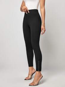 SHEIN Clasi Quần tất nữ Túi Dây kéo màu trơn Giải trí - màu đen - Xem 5