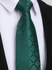 1pc 8cm Width Men's Dark Green Plaid Necktie For Wedding Party Casual Men Necktie - Dark Green - View 1