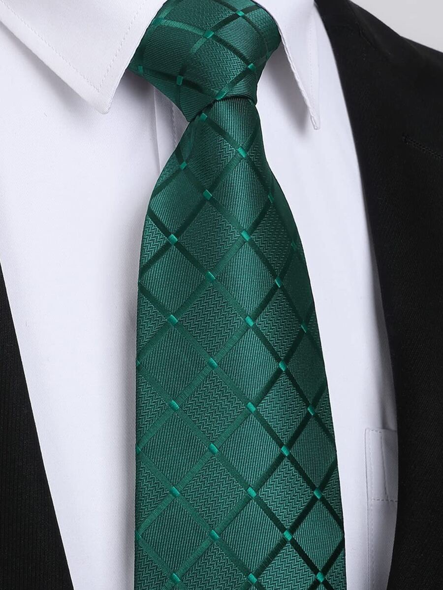 1pc 8cm Width Men's Dark Green Plaid Necktie For Wedding Party Casual Men Necktie - Dark Green - View 1