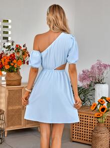 Asymmetrical Neck Cut Out Waist Dress