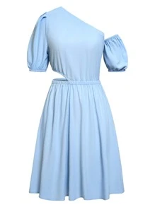 Asymmetrical Neck Cut Out Waist Dress