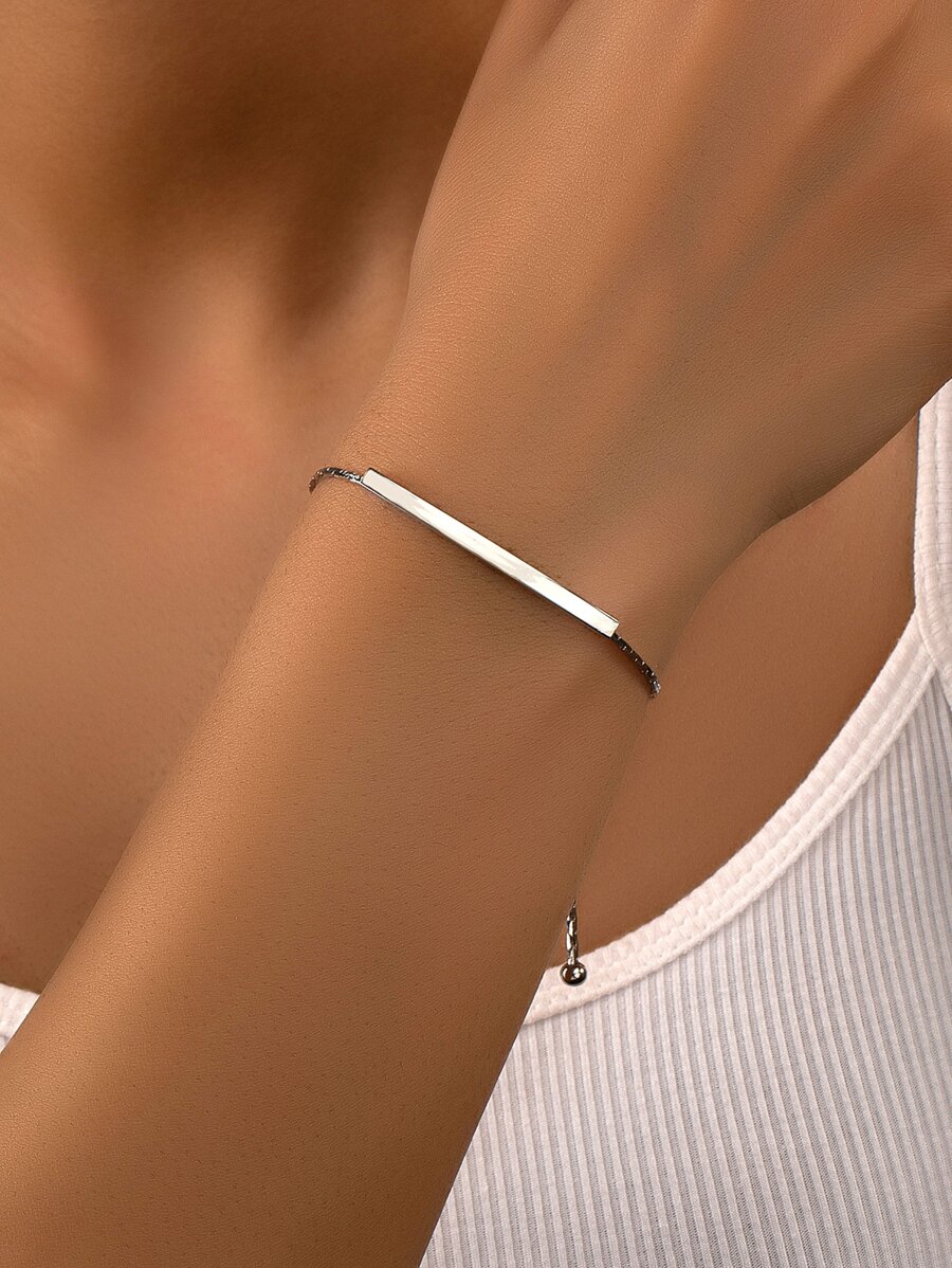 1 pieza Pulsera de metal ajustable, apta para uso diario de mujeres - Plateado - Ver 1