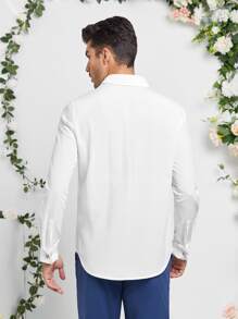 Manfinity VCAY 男士休闲纯色前扣衬衫 - 白色 - 查看 2