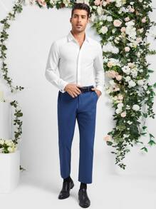 Manfinity VCAY 男士休闲纯色前扣衬衫 - 白色 - 查看 5