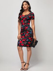 SHEIN Clasi 印花大圓領緊身洋裝 - 彩色 - 查看 5