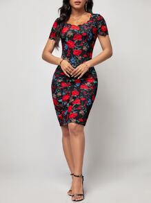 SHEIN Clasi 印花大圓領緊身洋裝 - 彩色 - 查看 6
