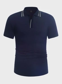 Manfinity Men Contrast Trim Polo Shirt - Navy Blue - View 4