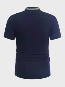Manfinity Men Contrast Trim Polo Shirt - Navy Blue - View 5