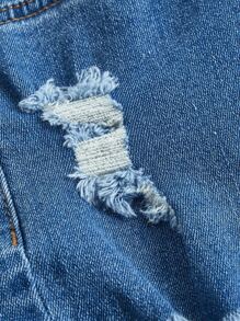 SHEIN Teen Girls Ripped Raw Hem Denim Skirt - Medium Wash - View 4