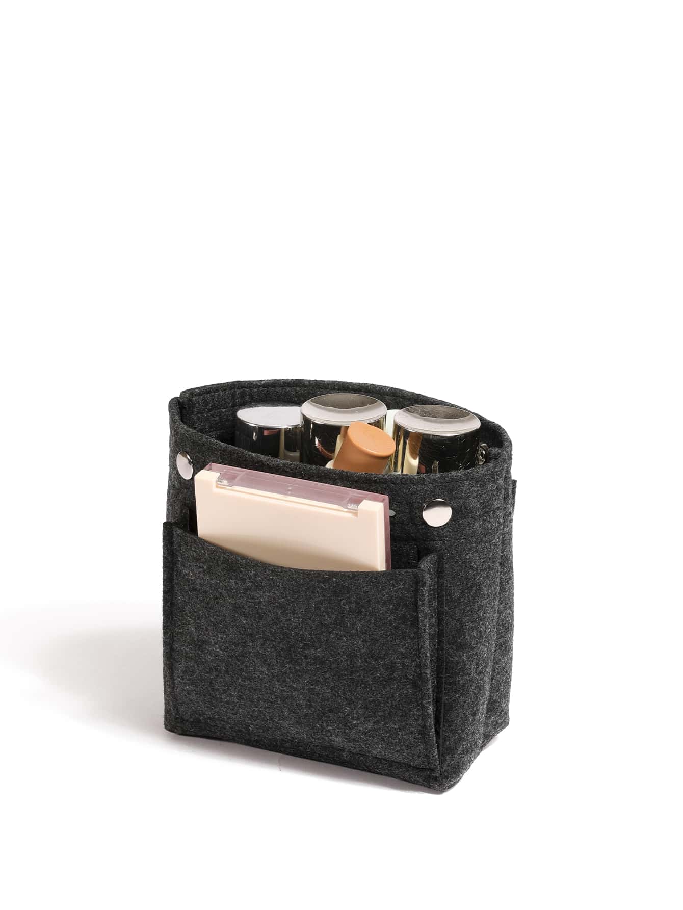 Organizador minimalista con inserción de bolso negro, accesorios de almacenamiento de maquillaje para adolescentes, mujeres, estudiantes universitarias, novatos y trabajadores de cuello blanco - Gris Oscuro - Ver 1