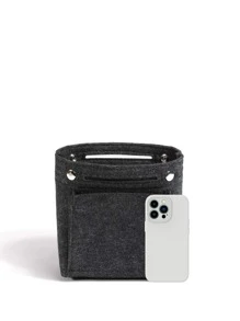 Organizador minimalista con inserción de bolso negro, accesorios de almacenamiento de maquillaje para adolescentes, mujeres, estudiantes universitarias, novatos y trabajadores de cuello blanco - Gris Oscuro - Ver 5