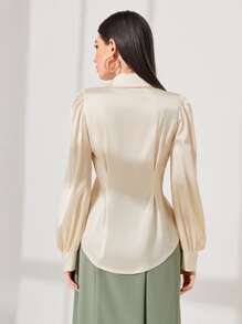 Modelyn Solid Button Front Asymmetrical Hem Shirt - Apricot - View 2