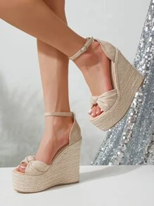 Giày sandal đế xuồng bằng vải lanh thời trang mới dành cho nữ, kiểu dáng thoải mái, thanh lịch và phù hợp cho kỳ nghỉ xuân hè. - Màu be - Xem 2
