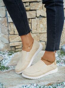 女士極簡低幫運動一腳蹬鞋 - 米色 - 查看 4