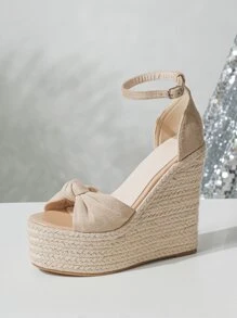 Giày sandal đế xuồng bằng vải lanh thời trang mới dành cho nữ, kiểu dáng thoải mái, thanh lịch và phù hợp cho kỳ nghỉ xuân hè. - Màu be - Xem 5