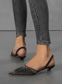 Giày Mule thanh lịch mới cho nữ dự tiệc cưới, giày bệt lấp lánh thanh lịch cho nữ, giày lười mũi nhọn thời trang, giày ba lê đa năng, thường ngày, ngày lễ tình nhân - màu đen - Xem 3