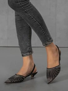 Giày Mule thanh lịch mới cho nữ dự tiệc cưới, giày bệt lấp lánh thanh lịch cho nữ, giày lười mũi nhọn thời trang, giày ba lê đa năng, thường ngày, ngày lễ tình nhân - màu đen - Xem 4