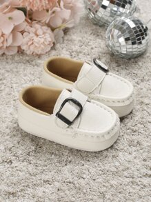 Baby Metal Decor Litchi Embossed Buckle Decor Loafers - White - View 5