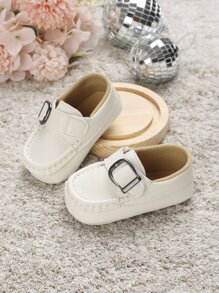 Baby Metal Decor Litchi Embossed Buckle Decor Loafers - White - View 6