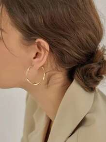 1pair Mobius Matte Gold Circle Earrings As Valentine's Day Gift For Women - Gold - View 2