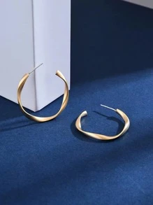 1pair Mobius Matte Gold Circle Earrings As Valentine's Day Gift For Women - Gold - View 4