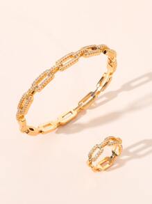 1 Conjunto Novo Conjunto De Pulseira E Anel Elegante E Moderno De Ouro 14k Para Mulheres Da Europa E América